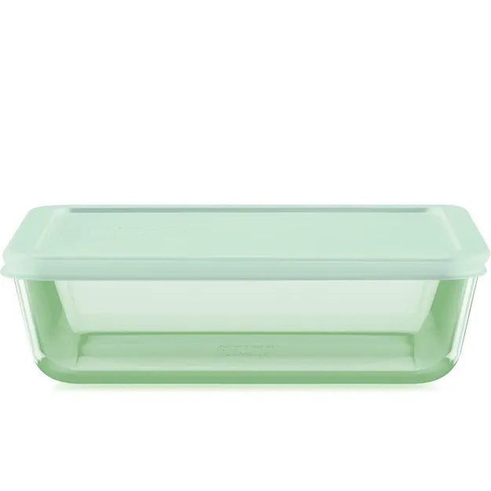 Pyrex Green Glass Rectangular 6 Cup Food Storage Container With Plastic Lid, 8.75 X 6.75 X 3.25 Inch -- 4 Per Case