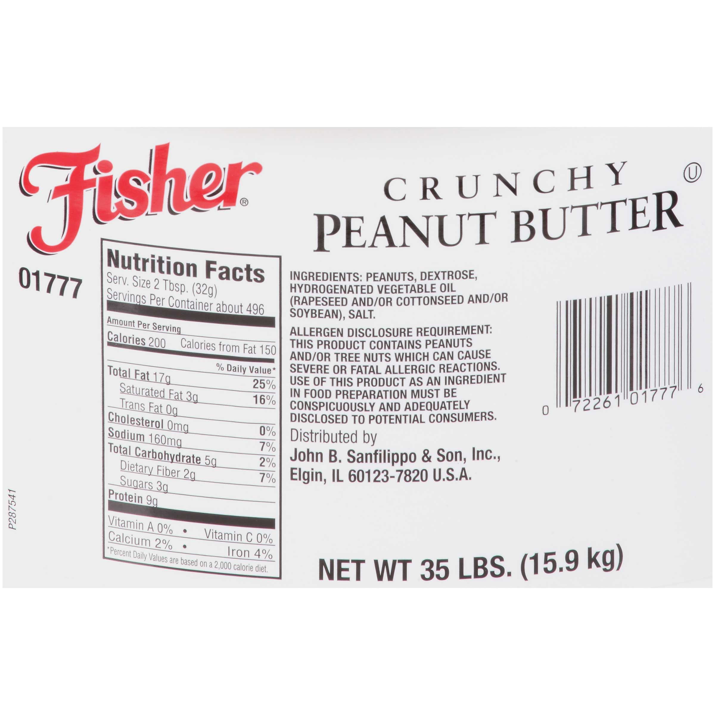 Fisher Crunchy Peanut Butter, Pail, 35 Pound