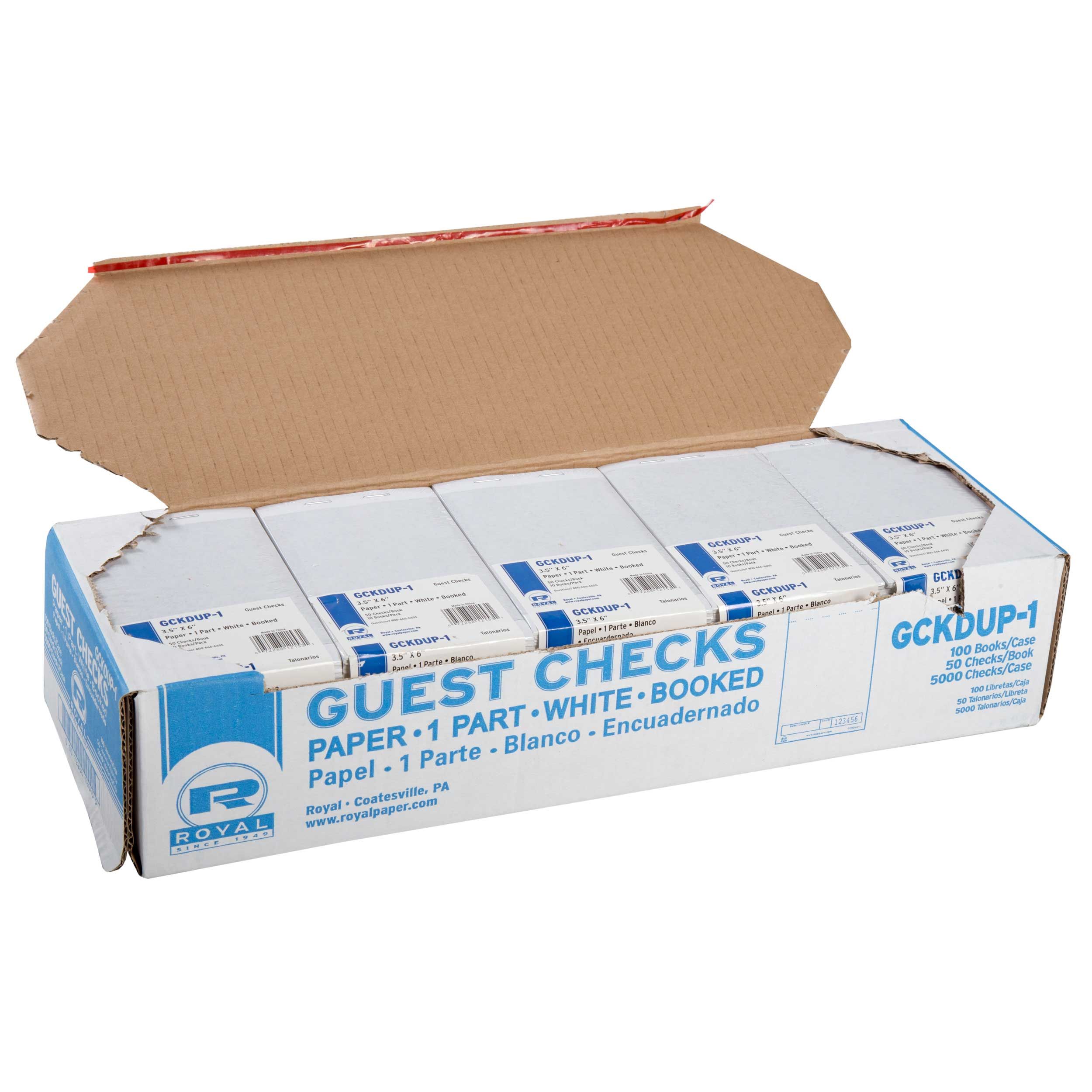 Royal White Booked 1 Part Unlined Guest Check Board -- 100 Per Case