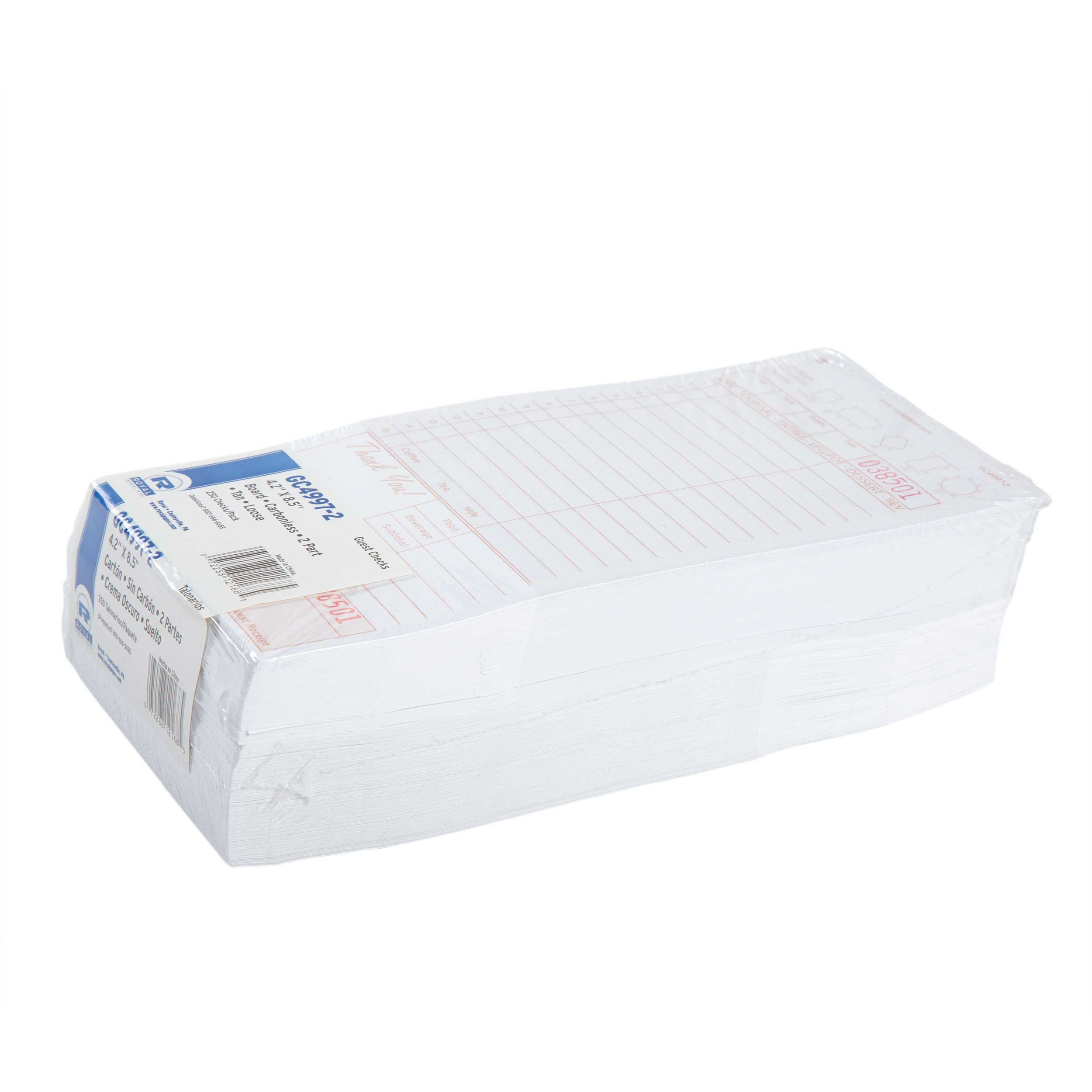 Royal Tan Loose 2 Part 15 Lines Cabonless Guest Check Board -- 2000 Per Case