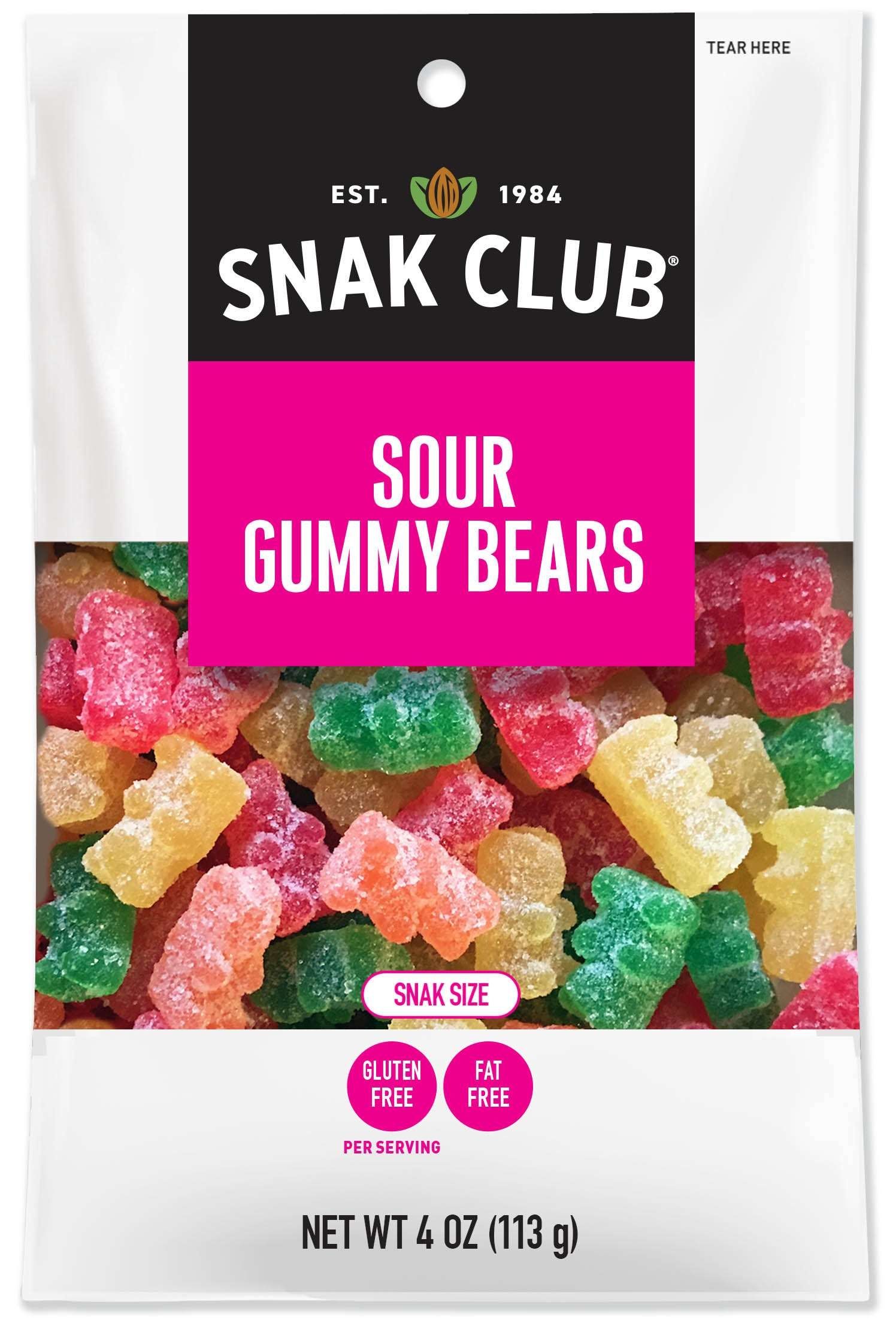 Snak Club Sour Gummy Bears, 4 Ounce -- 12 Per Case