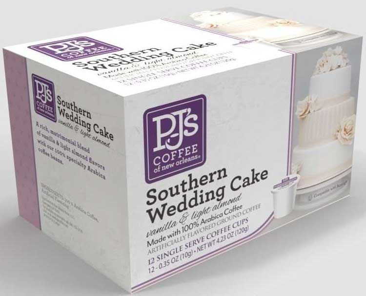 Pj's Coffee Of New Orleans Southern Wedding Cake Single Serve Coffee, 0.35 Ounce, 12 Count -- 6 Per Case