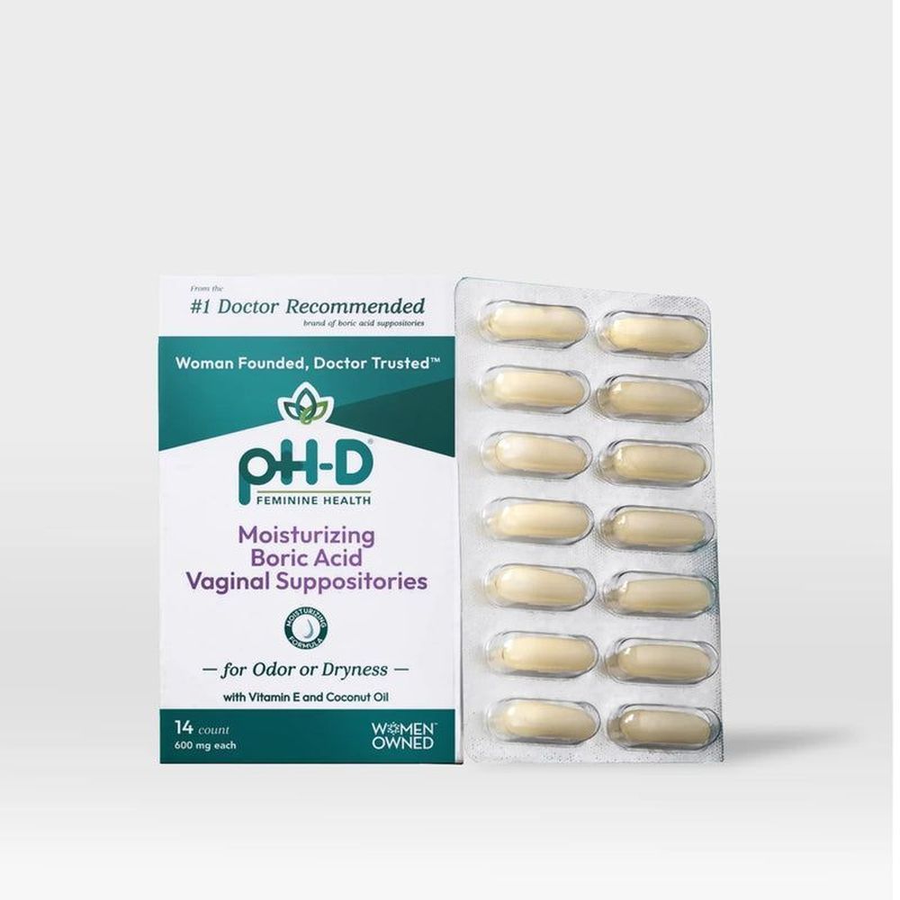 Ph-d Feminine Moisturizing Boric Acid Vaginal Suppositories For Vaginal Odor Or Dryness, 14 Count