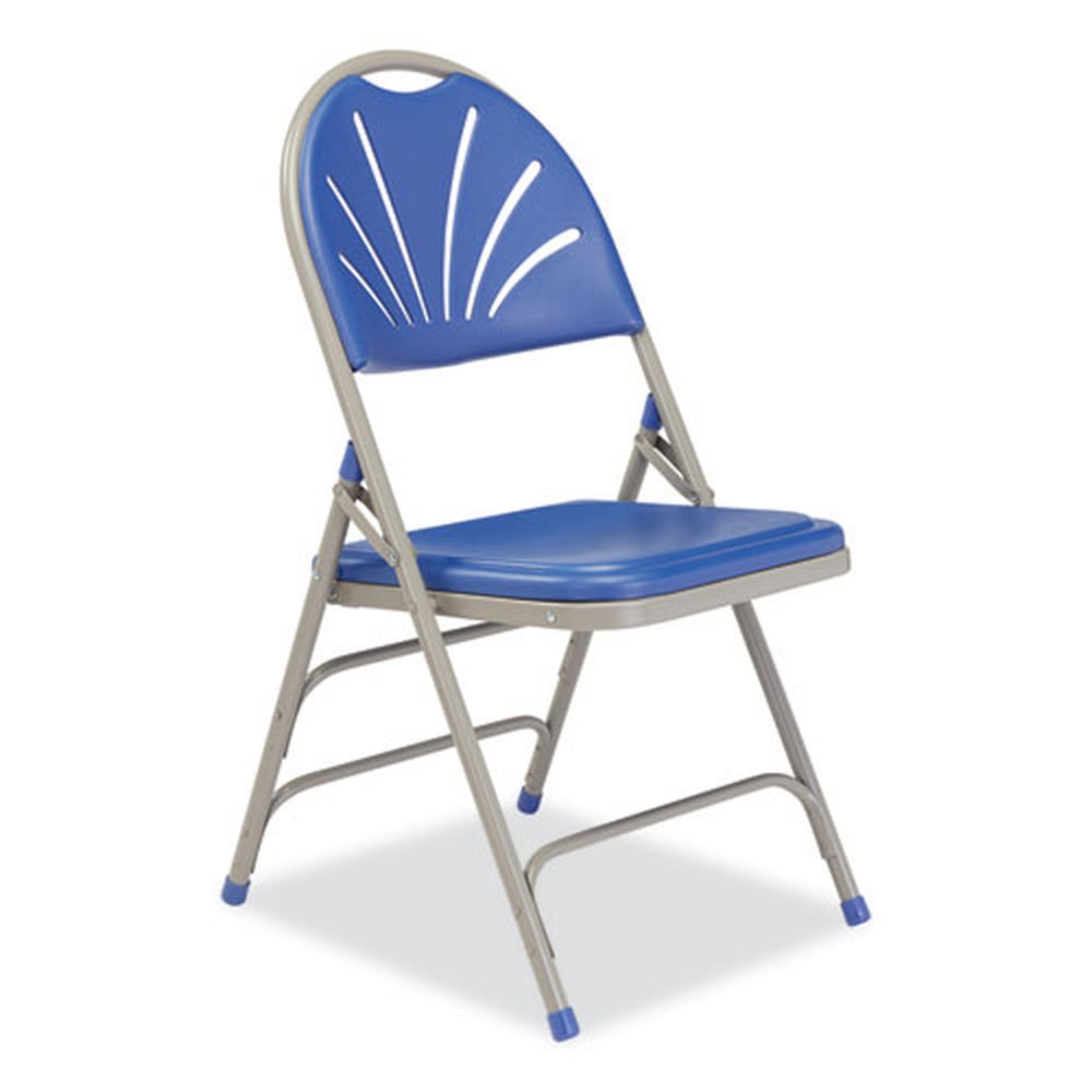 Nps 1100 Series Blue Seat/back Gray Base Deluxe Fan-back Tri-brace Folding Chair, Supports 500 Pound -- 4 Per Case