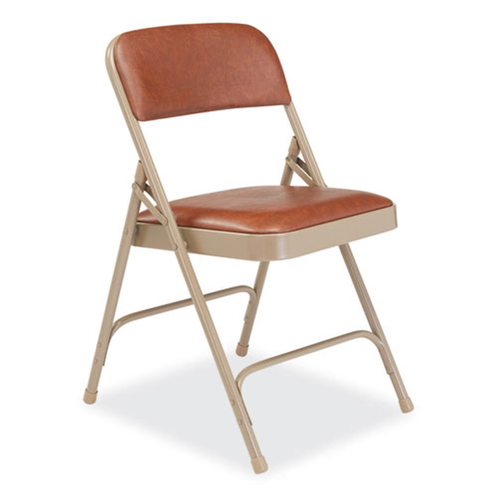 Nps 1200 Series Honey Brown Seat/back Beige Base Vinyl Dual-hinge Folding Chair, Supports 500 Pound -- 4 Per Case