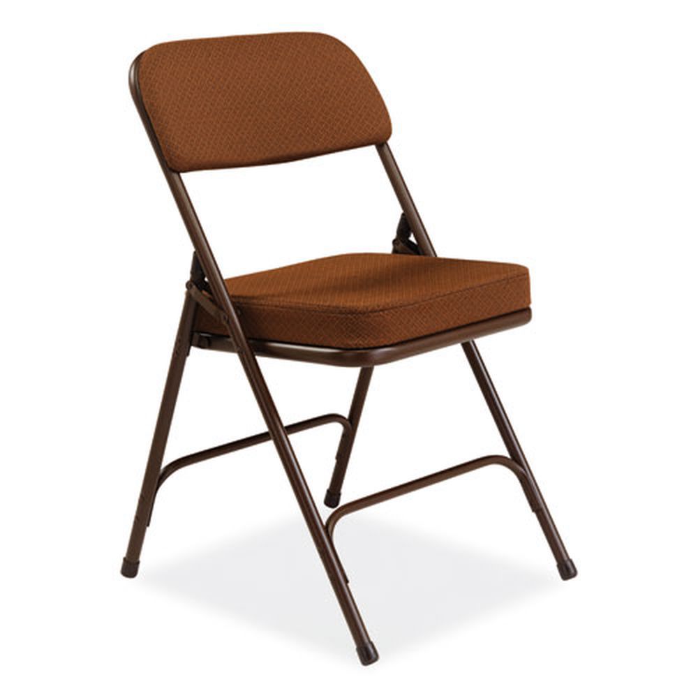 Nps 3200 Series Gold Seat/back Brown Base Premium Fabric Dual-hinge Folding Chair, Supports 300 Pound -- 2 Per Case