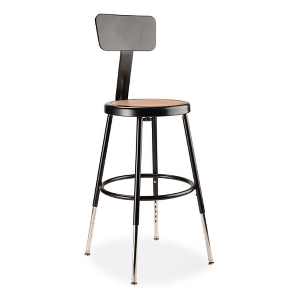 Nps 6200 Series Masonite Seat And Black Base 19 To 27 Inch Seat Height Adjustable Heavy-duty Stool With Backrest, Supports 500 Pound