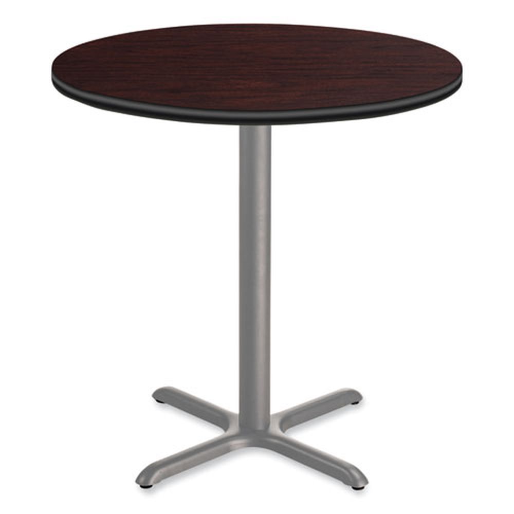 Nps Round Mahogany Top And Gray X-base Cafe Table, 36 Inch Diameter X 36 Inch Height