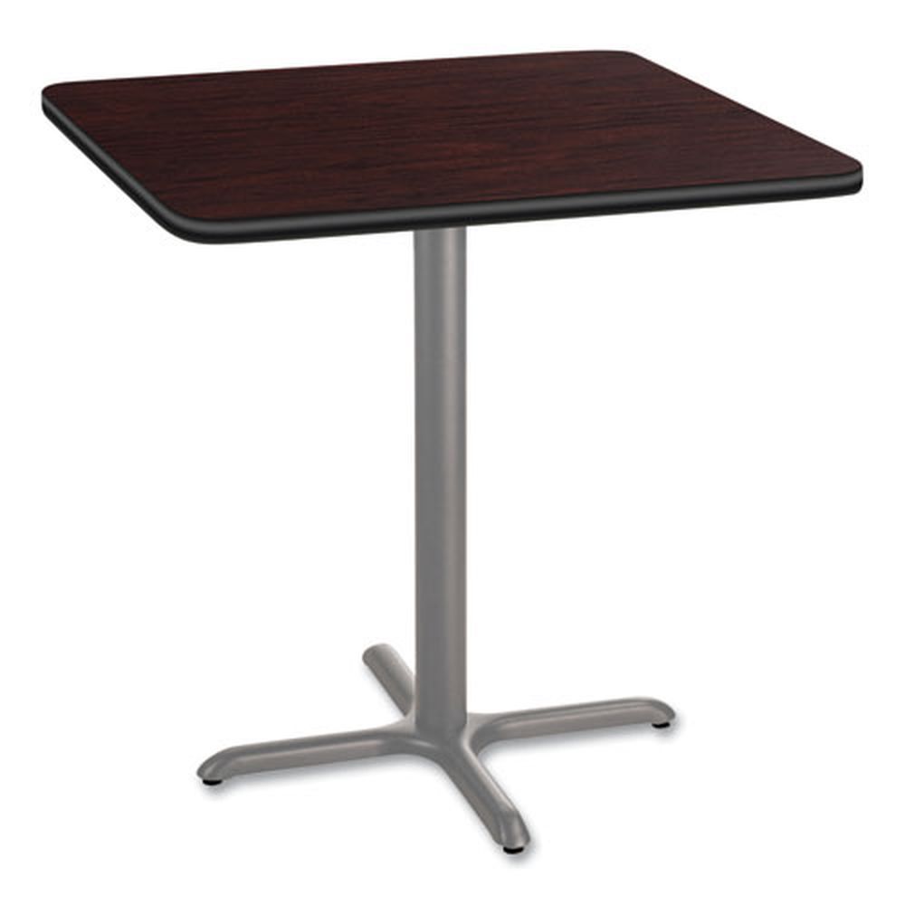 Nps Square Mahogany Top And Gray X-base Cafe Table, 36 X 36 X 36 Inch