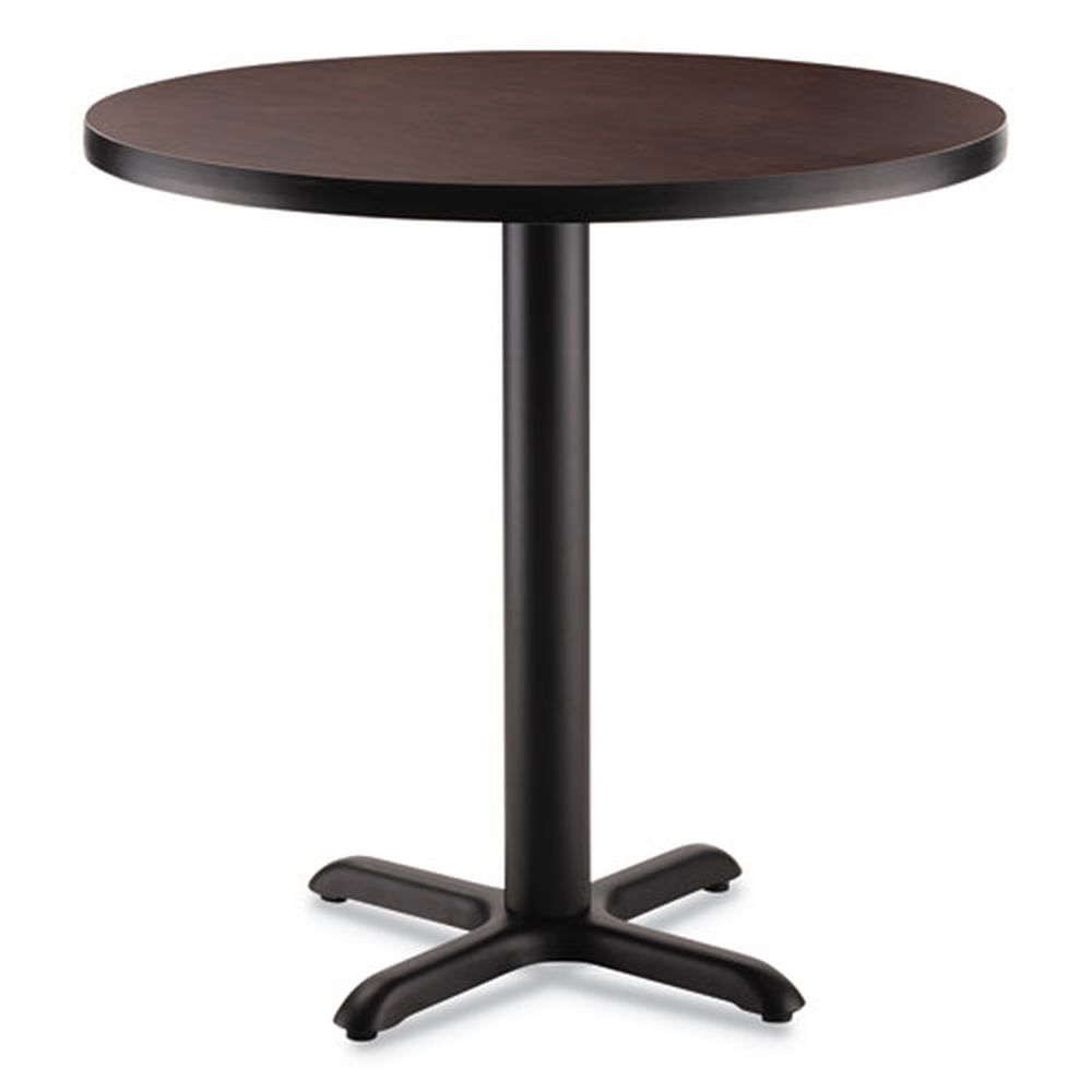 Nps Round Mahogany Top And Black X-base Cafe Table, 36 Inch Diameter X 30 Inch Height