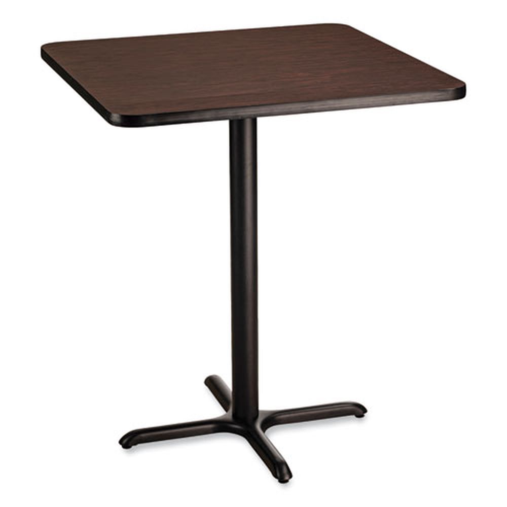 Nps Square Mahogany Top And Black X-base Cafe Table, 36 X 36 X 42 Inch