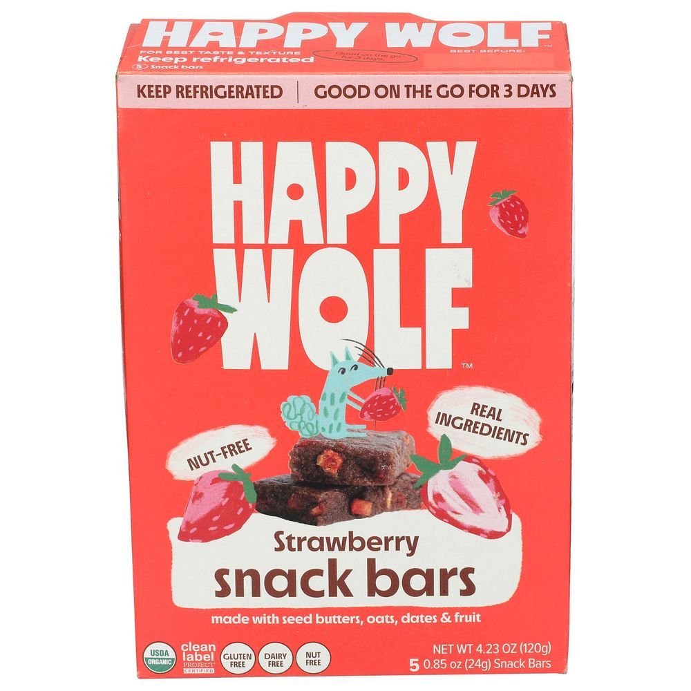 Happy Wolf 0.85 Ounce Organic Fridge Fresh Strawberry Snack Bar, 5 Count -- 6 Per Case