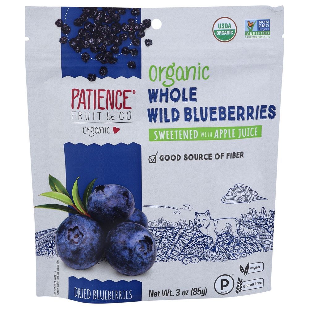 Patience Fruit And Co Organic Whole Dried Wild Blueberries Sweetened With Apple Juice, 3 Ounce -- 8 Per Case