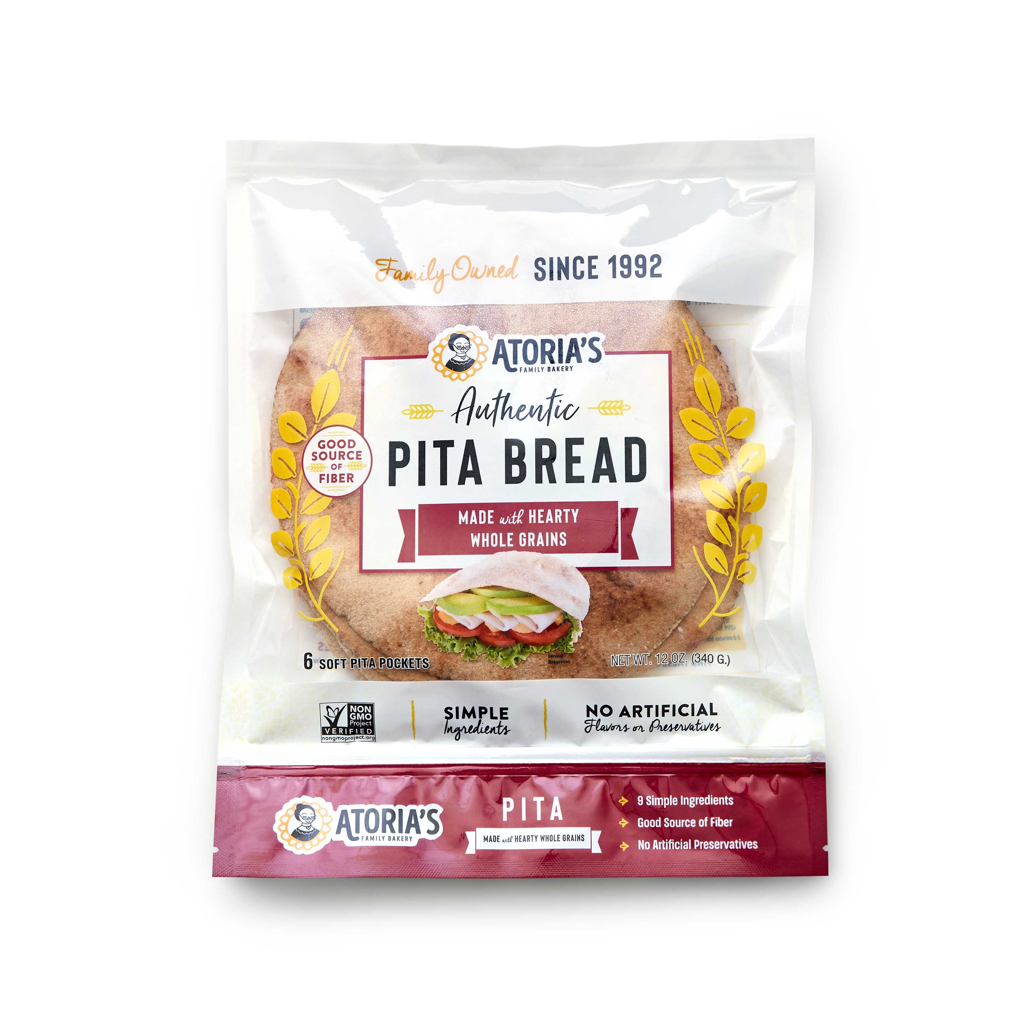 Atoria's Family Bakery Thin And Pocketed Whole Grain Pita, 12 Ounce -- 8 Per Case