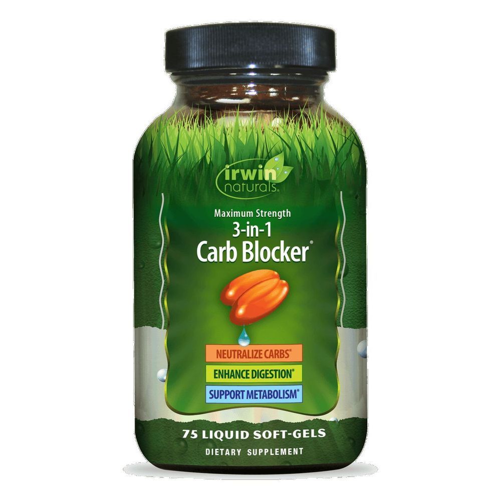 Irwin Naturals Maximum Strength 3-in-1 Carb Blocker Liquid Soft Gel, 75 Count