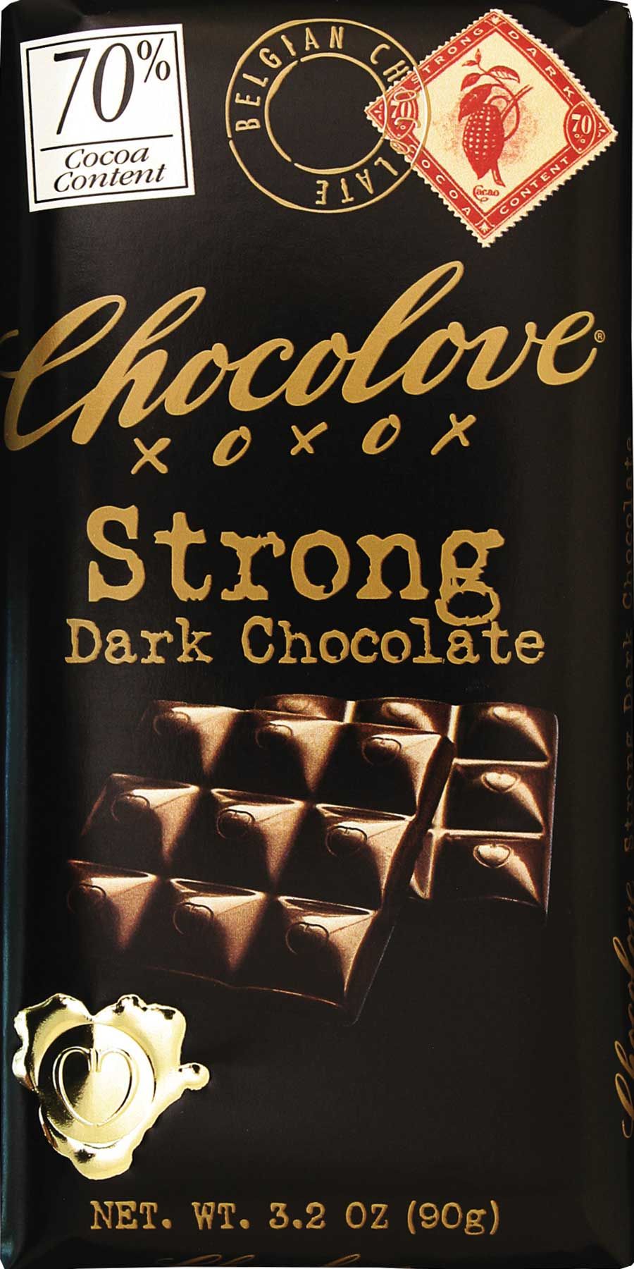 Chocolove Xoxox Strong Dark Chocolate Bar, 3.2 Ounce -- 144 Per Case