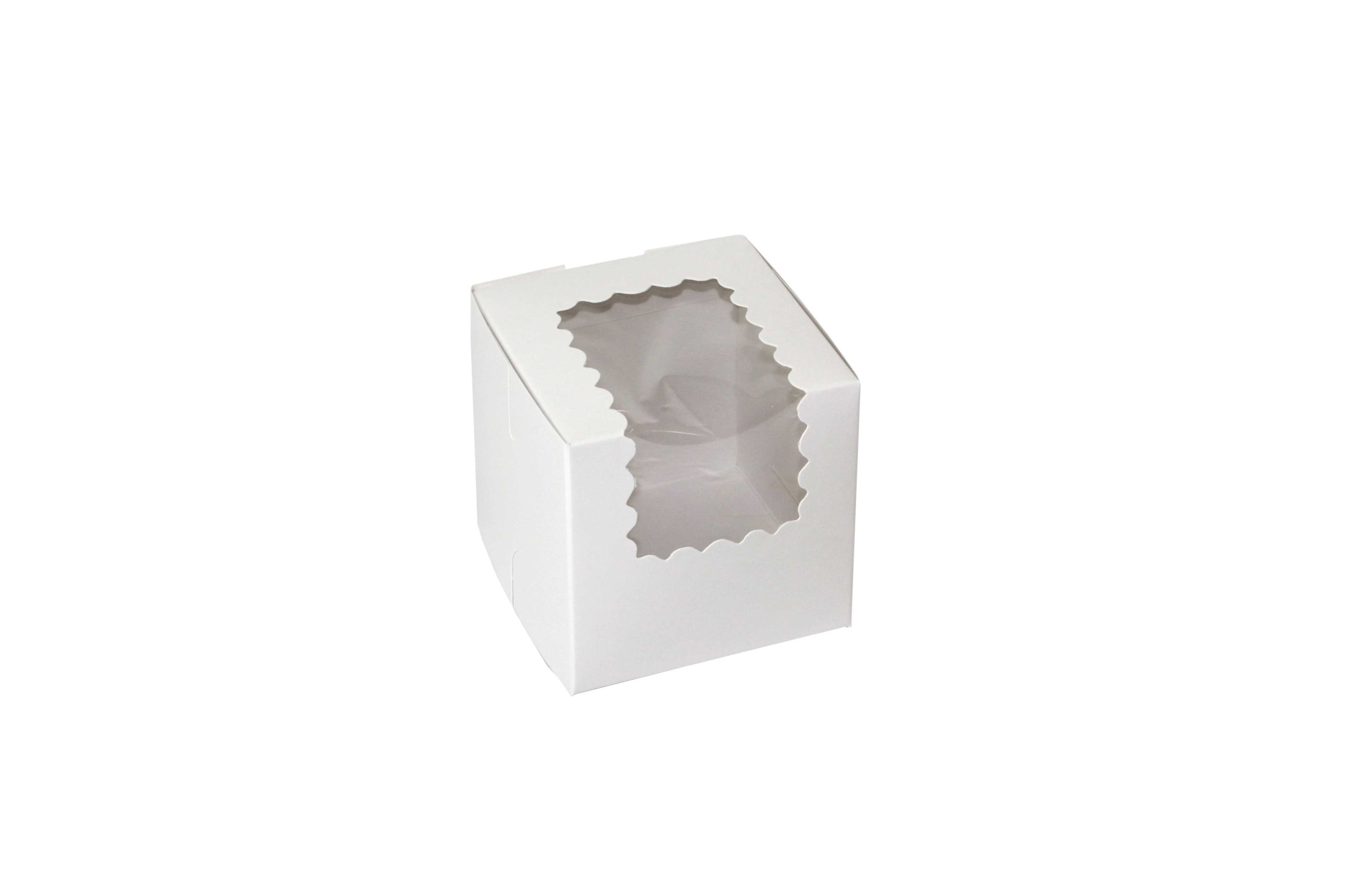 Boxit Windowed White Lock Corner One Piece Cupcake Box, 4 X 4 X 4 Inch -- 100 Per Case