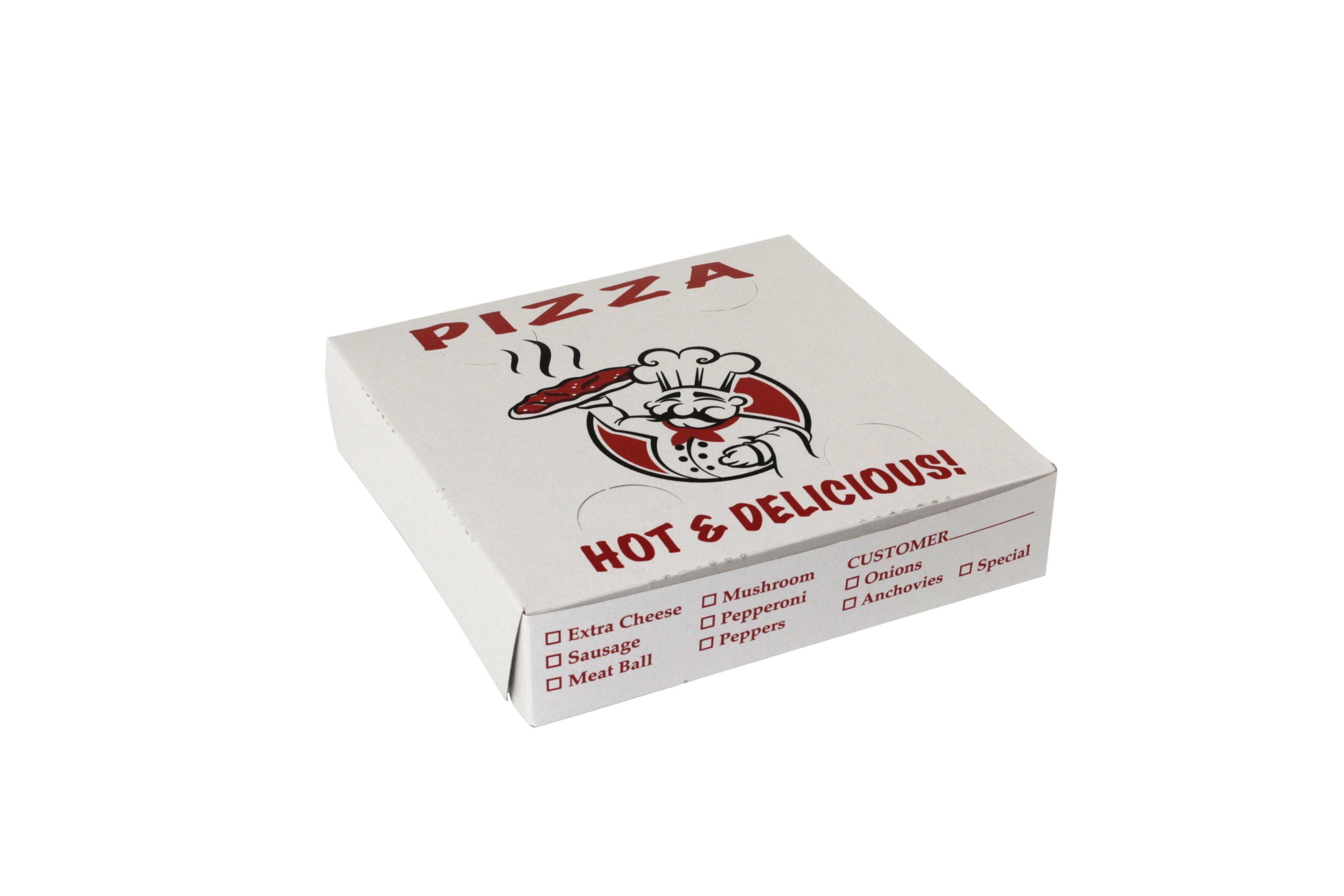 Boxit Chefs Classic Printed To Go Lock Corner One Piece White Pizza Box, 9 X 9 X 2 Inch -- 100 Per Case