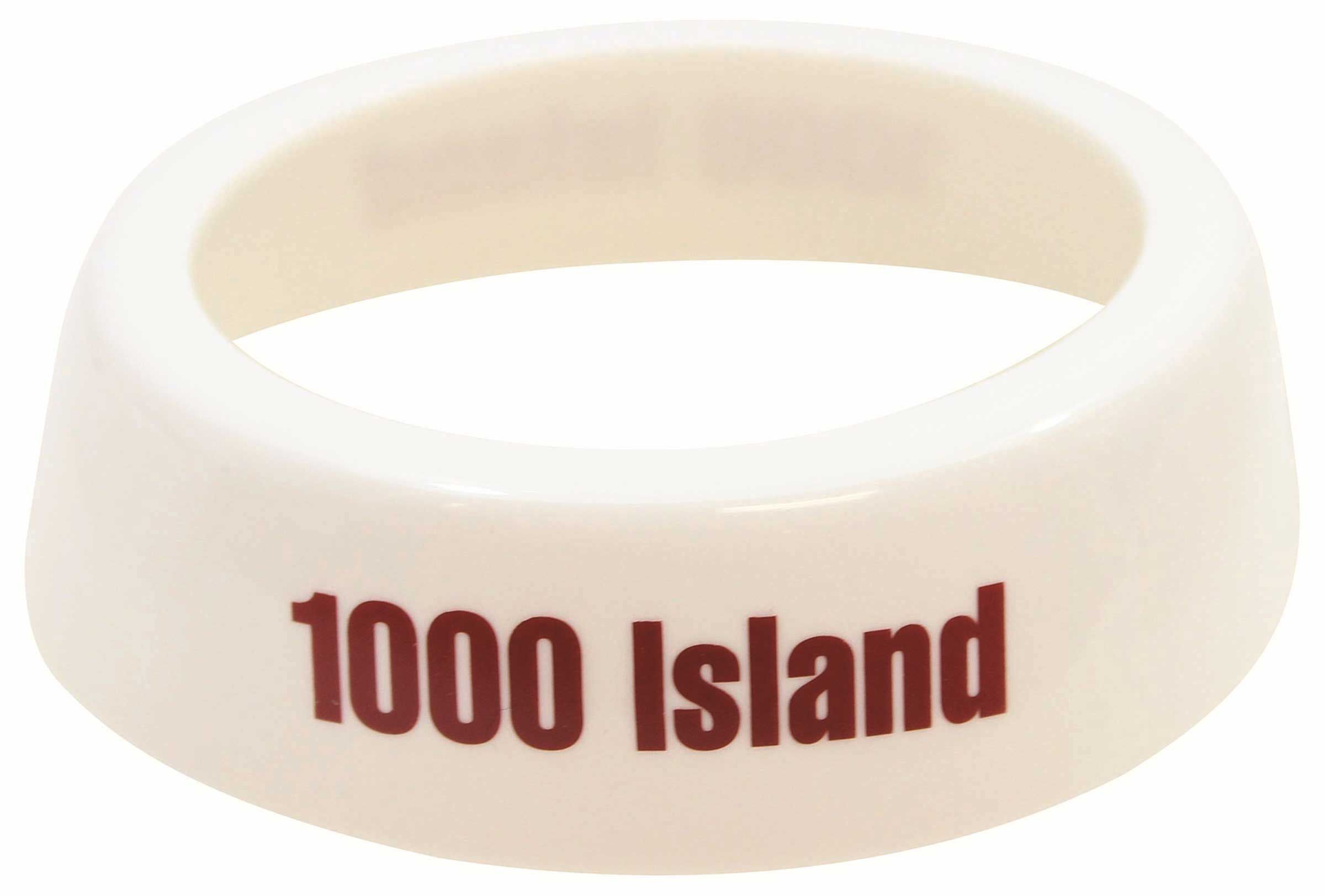 Tablecraft Plastic 1000 Island Imprinted White Salad Dressing Dispenser Collar