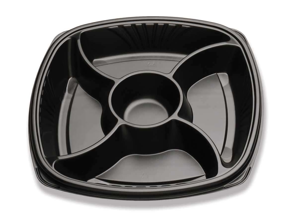 Forum Black 5 Compartment Tray With Round Center, 14 Inch -- 48 Per Case