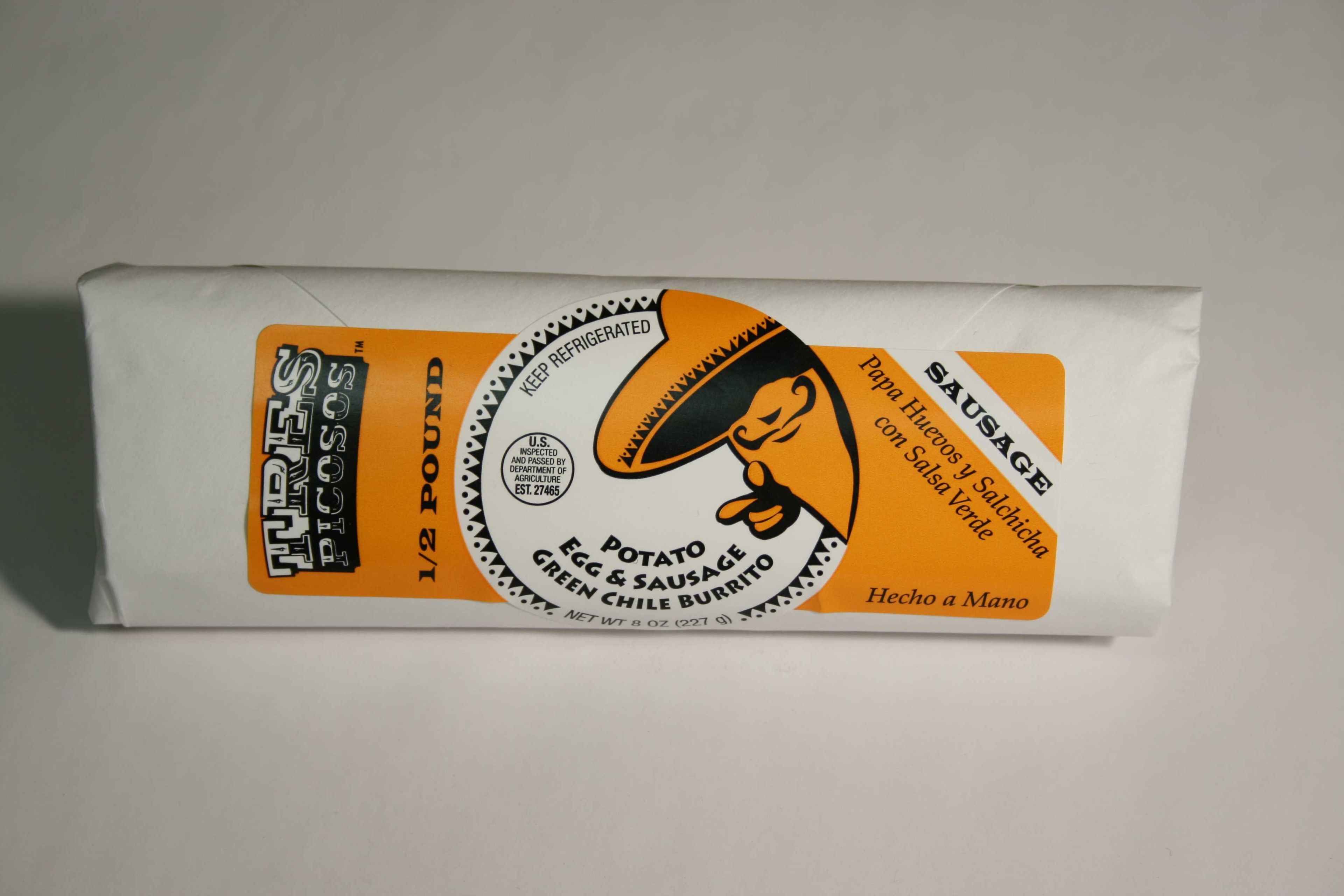 Tres Picosos Potato Egg And Sausage Green Chile Burrito -- 12 Per Case