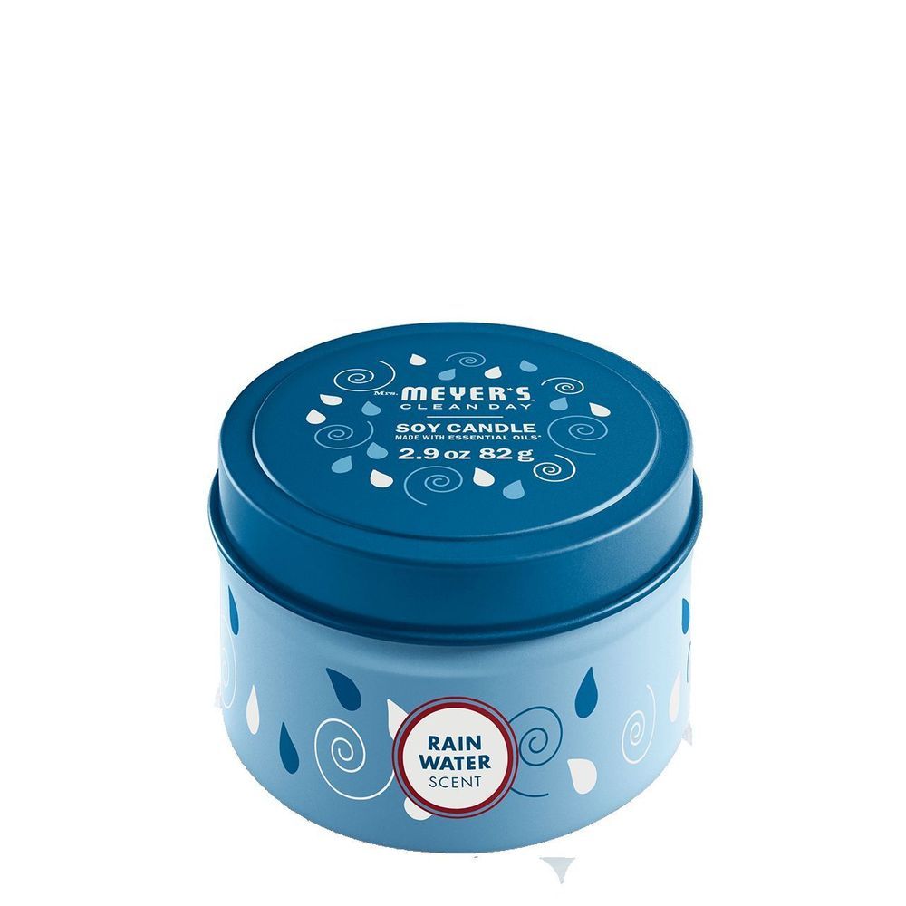 Mrs Meyers Rain Water Soy Candle, 2.9 Ounce Tin -- 8 Per Case