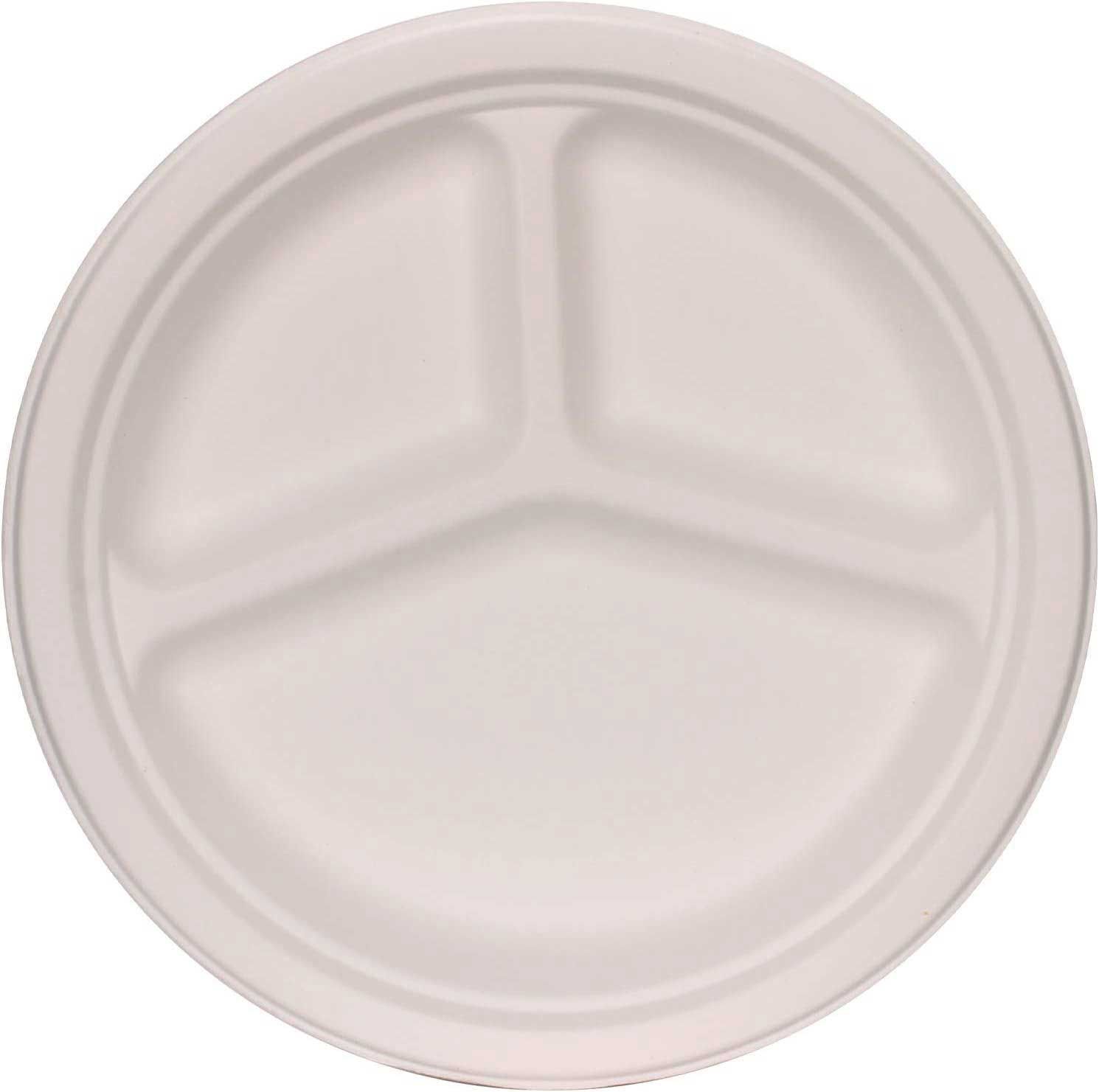 Responsible Products 3-compartment No-pfas Added Compostable Molded Fiber Plate, 10 Inch -- 500 Per Case