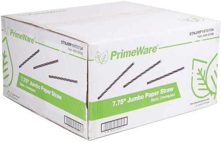 Primeware Jumbo Unwrapped Black Paper Straw, 7.75 Inch -- 4000 Per Case