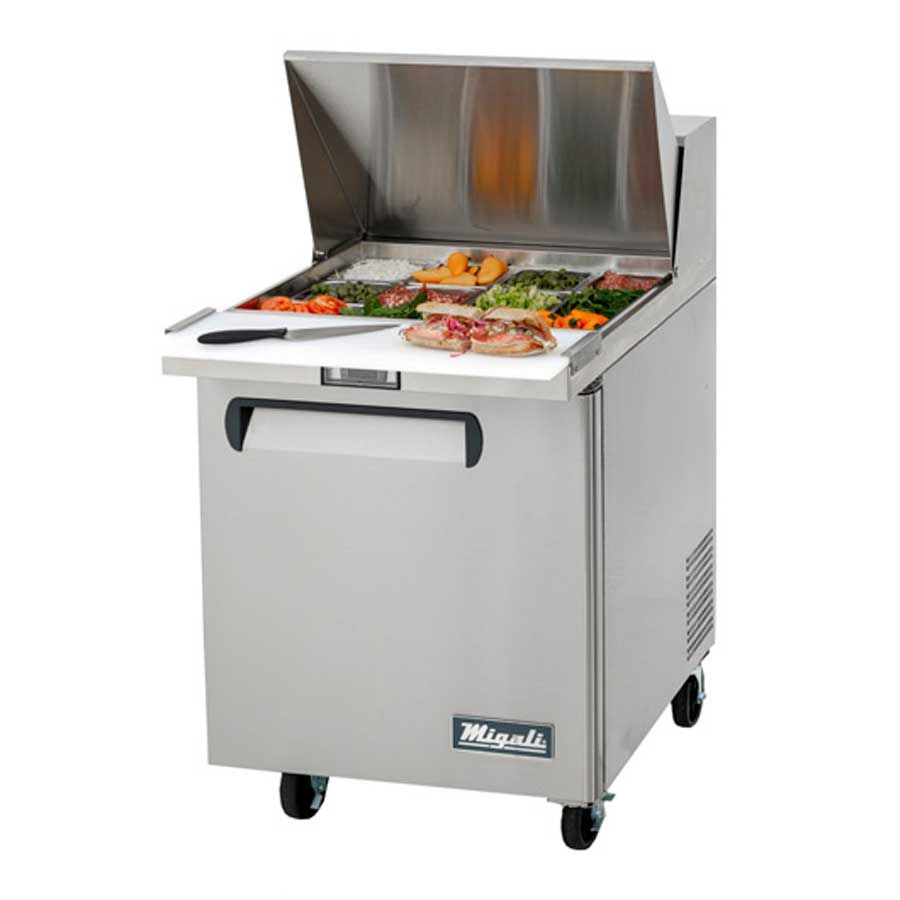 Migali Stainless Steel Pans Big Top Sandwich Prep Table With Adjustable Shelf, 27.5 Inch Width X 30 Inch Depth X 46.6 Inch Height