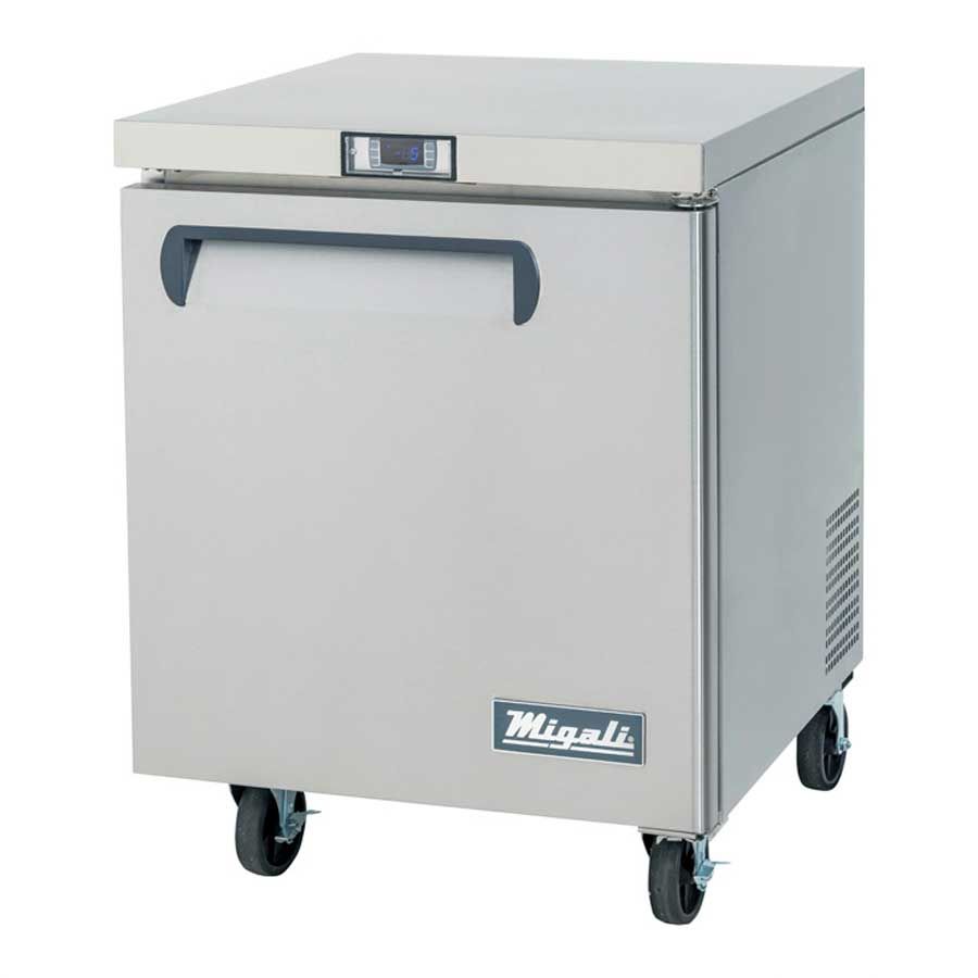 Migali Stainless Steel 1 Door Under Counter And Work Top Freezer With Adjustable Shelf, 27.5 Inch Width X 30 Inch Depth X 37.25 Inch Height