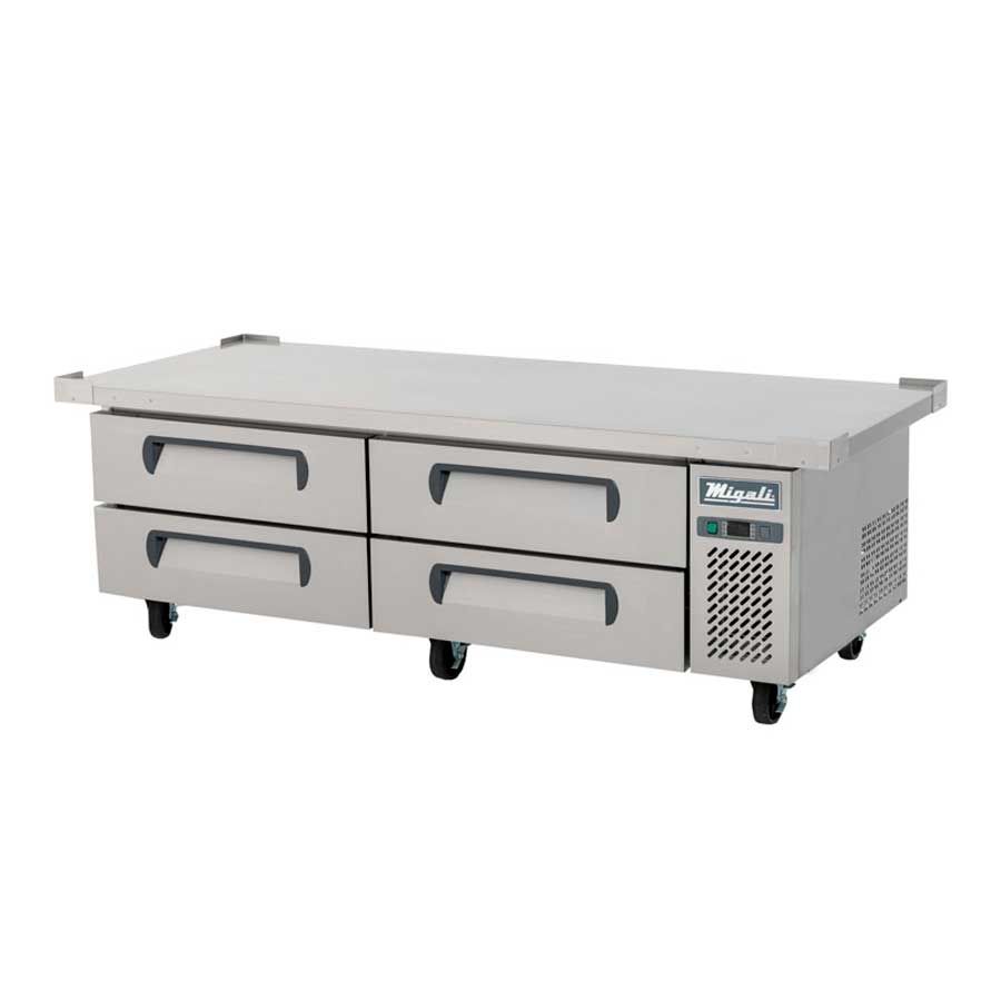 Migali Stainless Steel 72 Inch Wide Refrigerated Chef Base With 76 Inch Extended Top, 76 Inch Width X 32 Inch Depth X 26.6 Inch Height