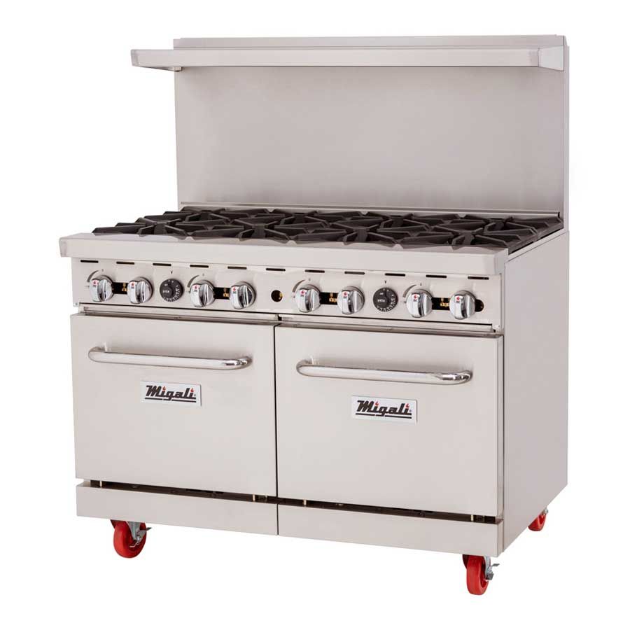 Migali Natural Gas 8 Burners Range With 2 Ovens, 48 Inch Width X 31 Inch Depth X 56.4 Inch Height