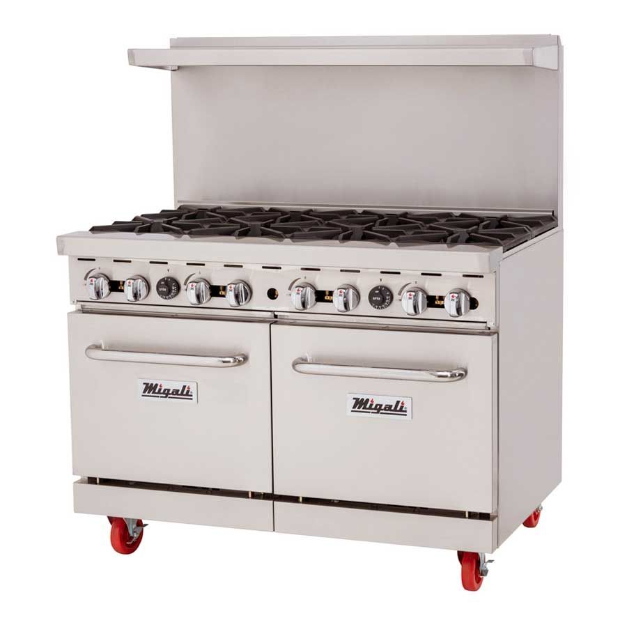Migali Liquid Propane 8 Burners Range With 2 Ovens, 48 Inch Width X 31 Inch Depth X 56.4 Inch Height