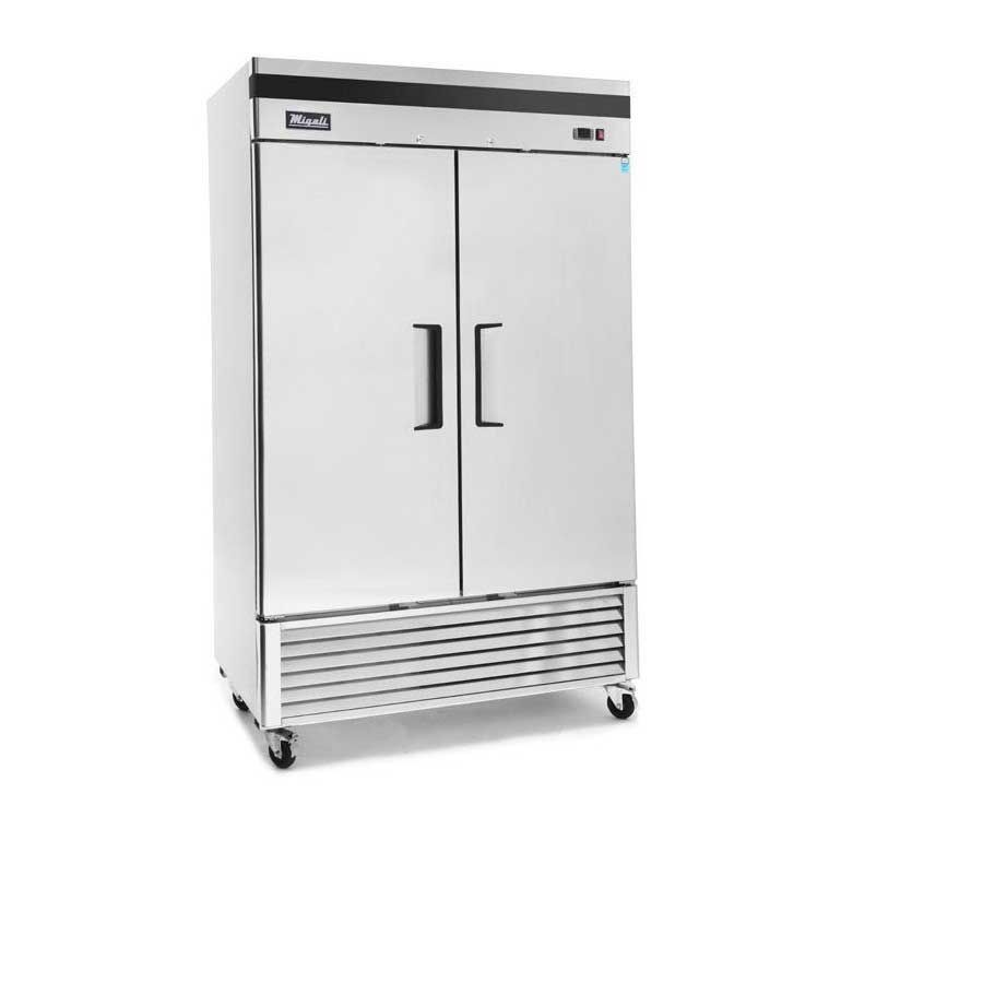 Migali Stainless Steel 2 Door Reach-in Freezer With 6 Adjustable Shelves, 54.4 Inch Width X 31.5 Inch Depth X 83.2 Inch Height