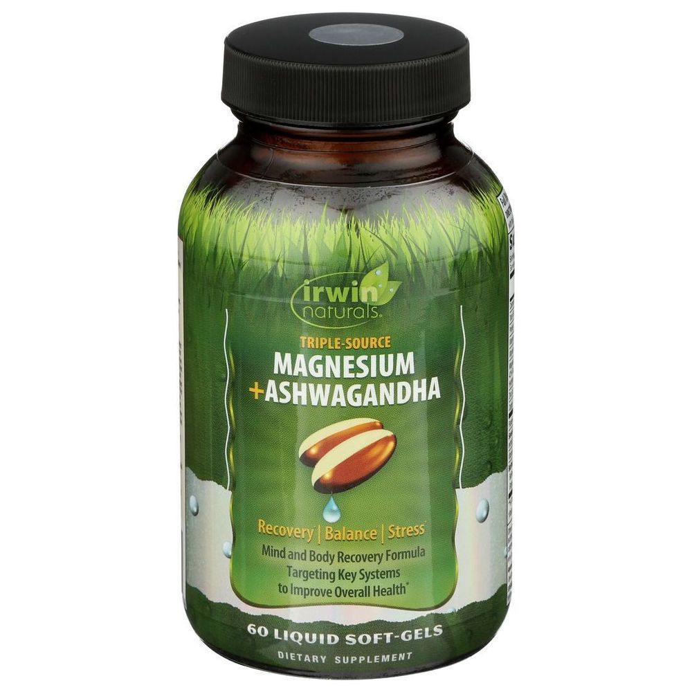 Irwin Naturals Triple Source Magnesium Plus Ashwagandha Liquid Soft Gel, 60 Count