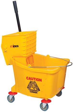 Winco Yellow Mop Bucket With Side-press Wringer, 36 Quart