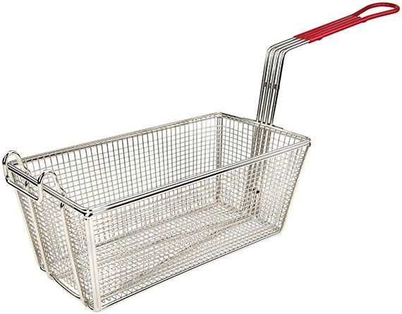 Winco Fry Basket With Red Handle, 12 7/8 X 6 1/2 X 5 3/8 Inch