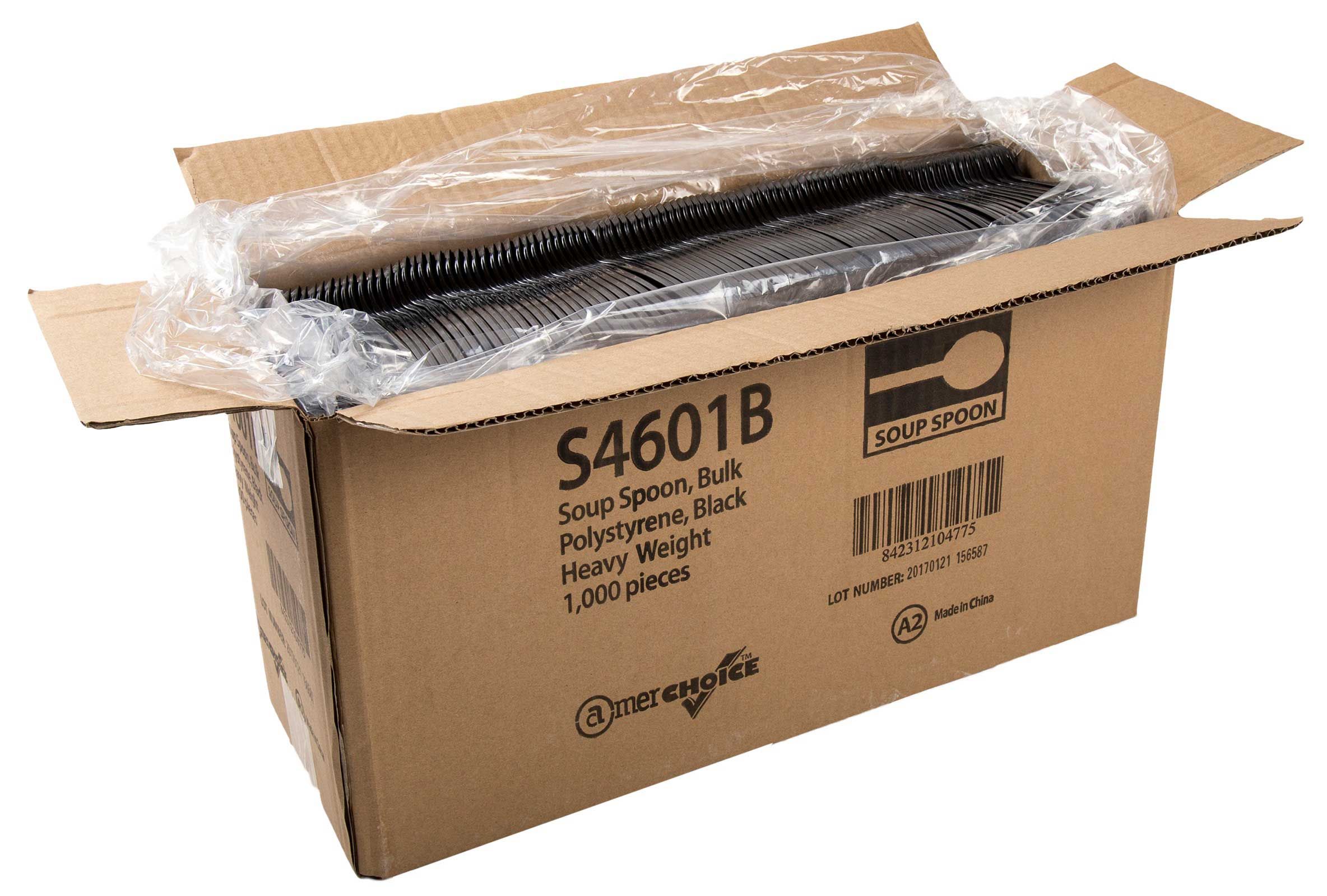 Amercare Black Heavy Weight Polystyrene Soup Spoon -- 1000 Per Case