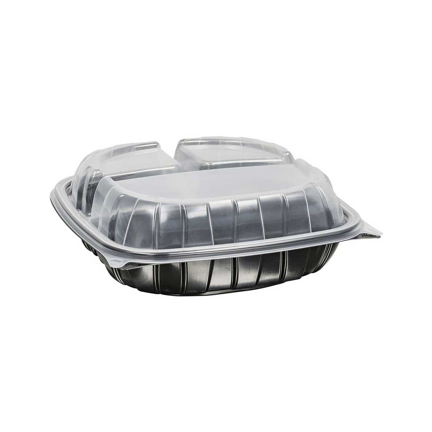 Inno-pak 9 Inch Rigid 3 Cell Clear Polypropylene Top Black Bottom Carry Out Microwave Hinged Container, 22/9/9 Fluid Ounce -- 112 Per Case