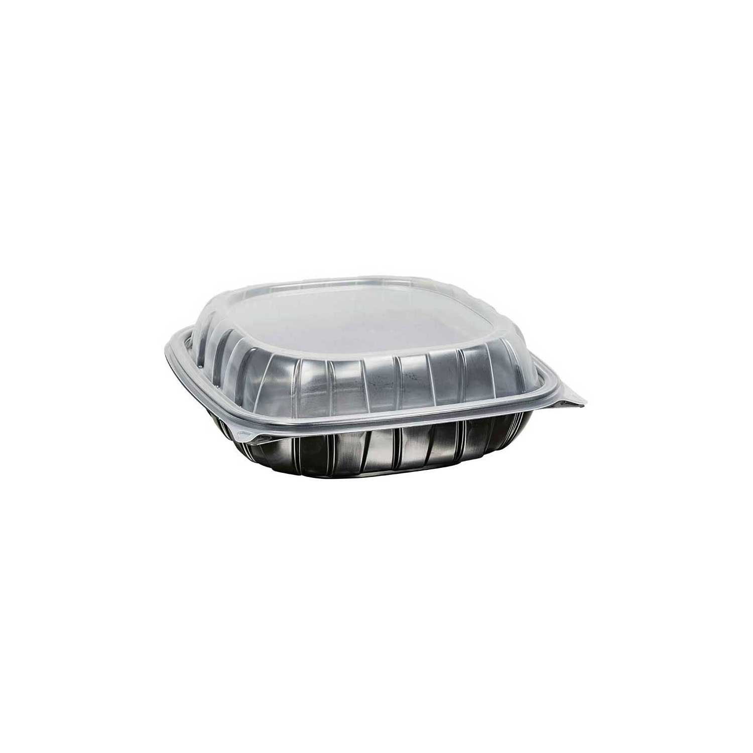 Inno-pak 9 Inch Rigid 1 Cell Clear Polypropylene Top Black Bottom Carry Out Microwave Hinged Container, 51 Fluid Ounce -- 112 Per Case