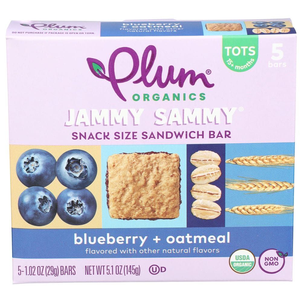Plum Organics 1.02 Ounce Blueberries And Oatmeal Jammy Sammy Snack Size Sandwich Bar, 5 Count -- 6 Per Case