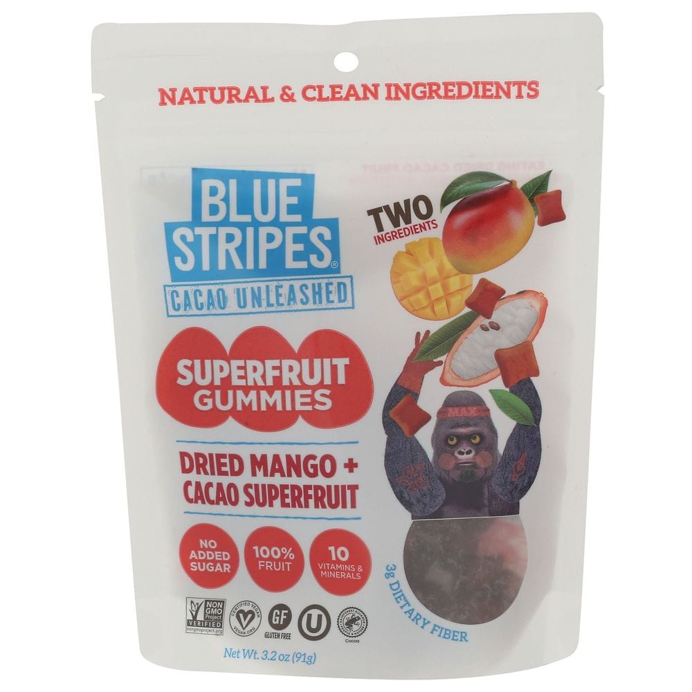 Blue Stripes Dried Mango Plus Cacao Superfruit Gummies, 3.2 Ounce -- 6 Per Case