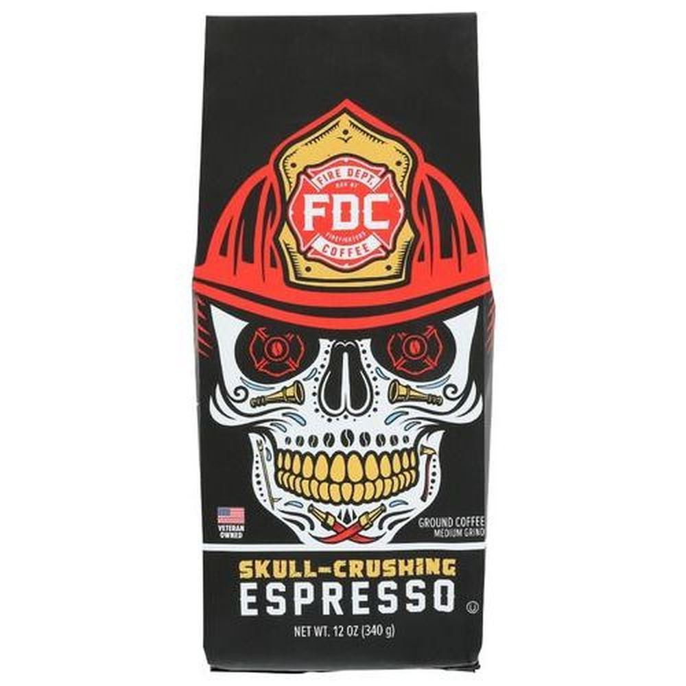 Fire Department Coffee Skull Crushing Espresso Ground Coffee, 12 Ounce -- 6 Per Case