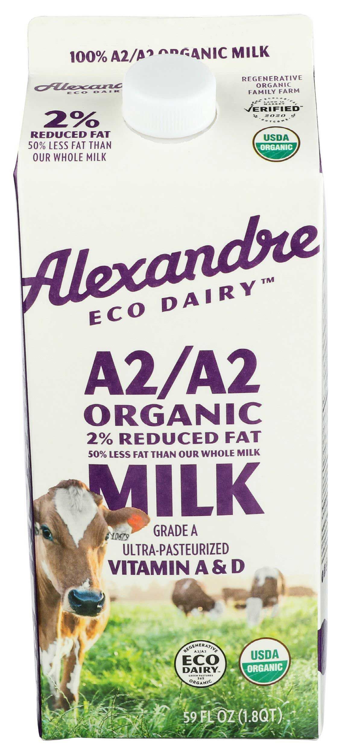 Alexandre Eco Dairy A2/a2 Organic 2 Percent Reduced Fat Milk, 59 Fluid Ounce -- 6 Per Case