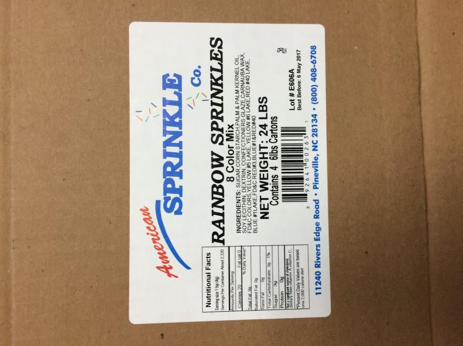 American Sprinkle Co. 8 Color Rainbow Sprinkles, 6 Pound -- 4 Per Case