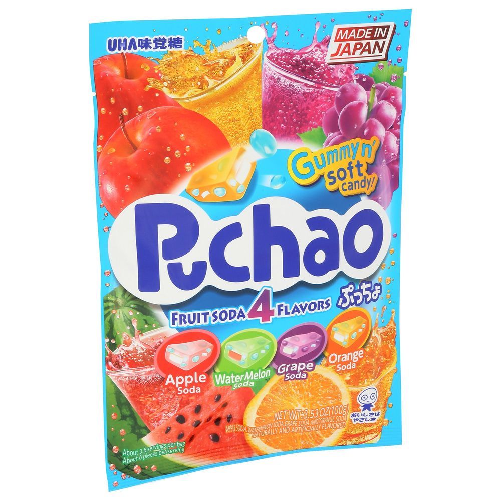 Uha Mikakuto 4 Flavors Fruit Soda Puchao Soft Chewy Candy, 3.53 Ounce -- 6 Per Case