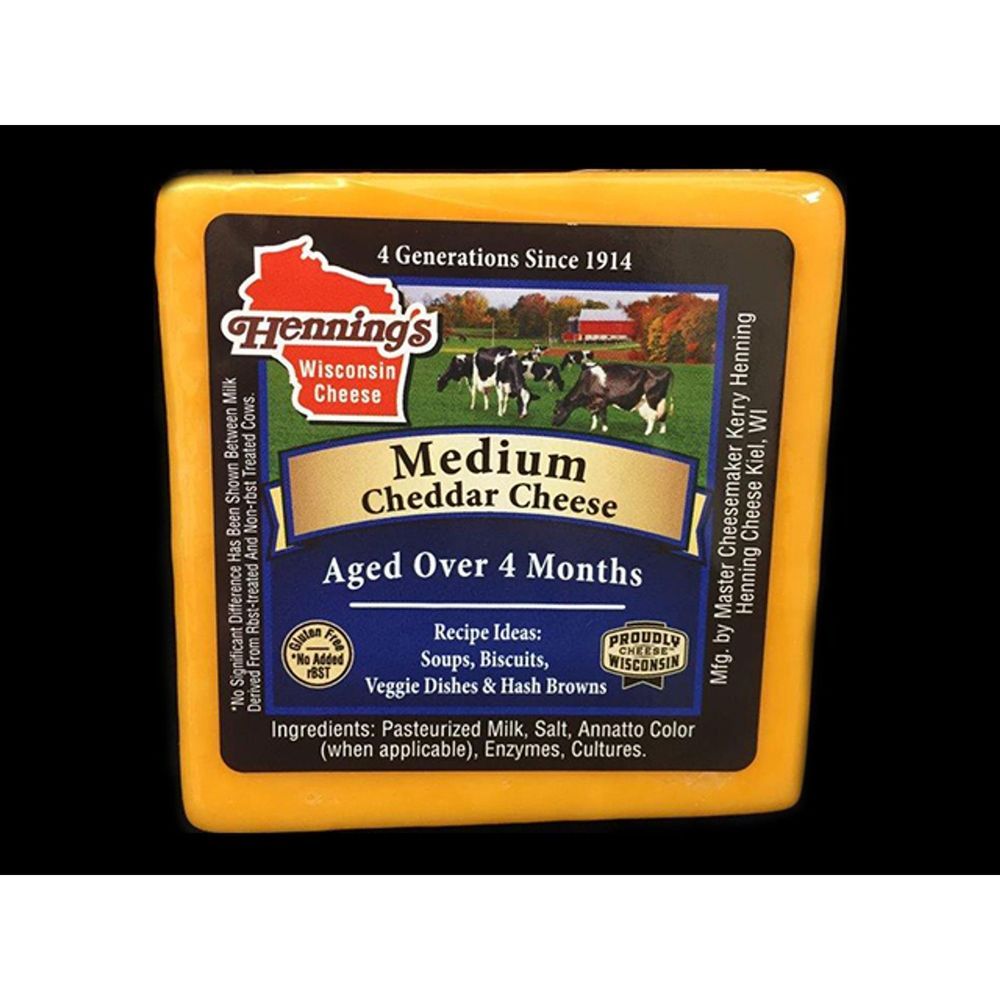 Hennings Medium Cheddar Cheese, 5.6 Ounce -- 18 Per Case