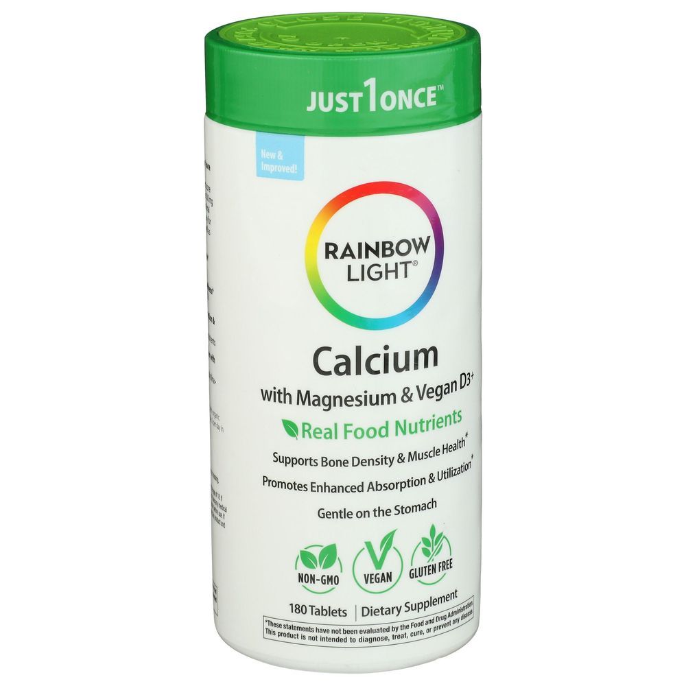 Rainbow Light Calcium Magnesium And Vegan D3 Plus Real Food Nutrients Tablet, 180 Count