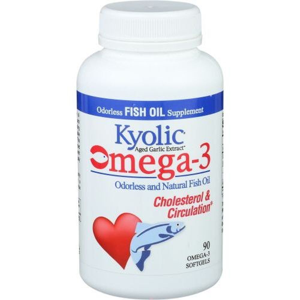 Kyolic Aged Garlic Extract Cholesterol And Circulation Omega 3 Softgels, 90 Count