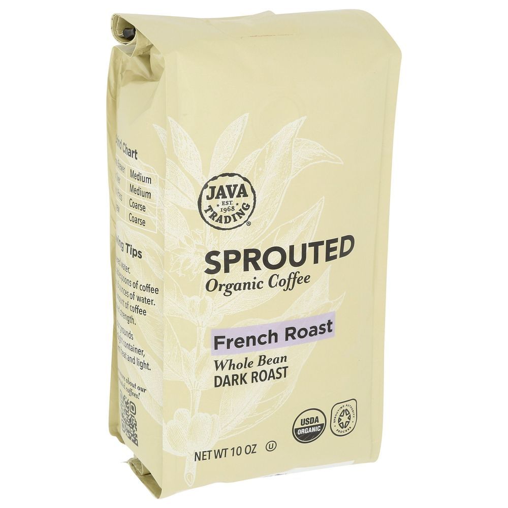 Java Trading Organic Sprouted French Roast Whole Bean Coffee, 10 Ounce -- 6 Per Case